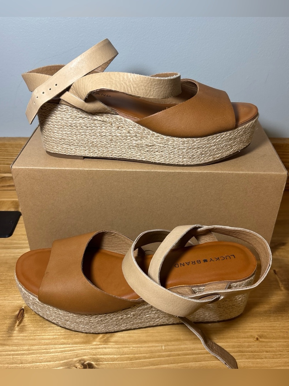 Lucky Brand Shoes Women’s 8.5 Ginny Platform Espadrille Sandal Toffee Tan
